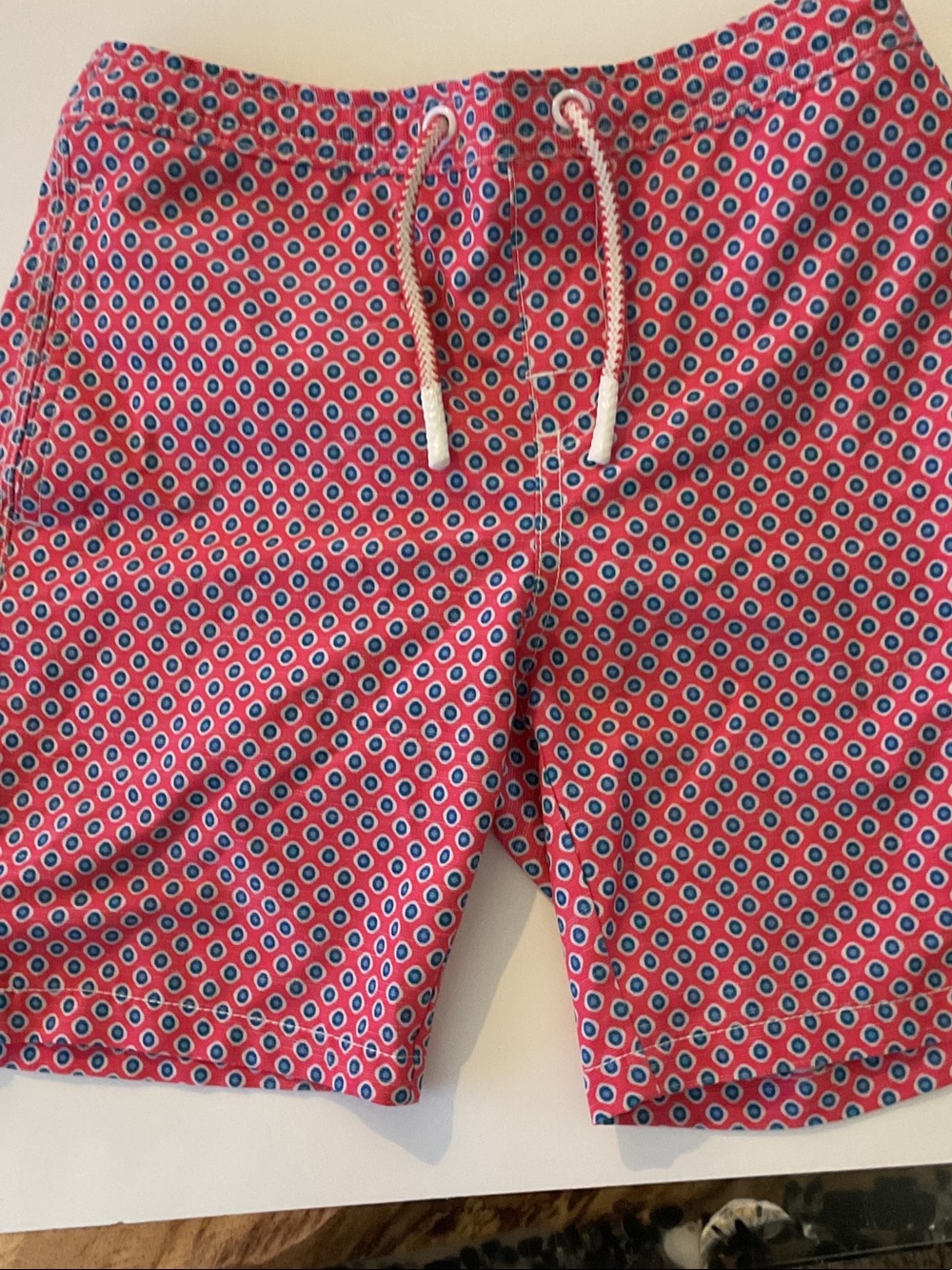 Boy’s Pink  Geo Print Swim Trunks with Drawstring size 10